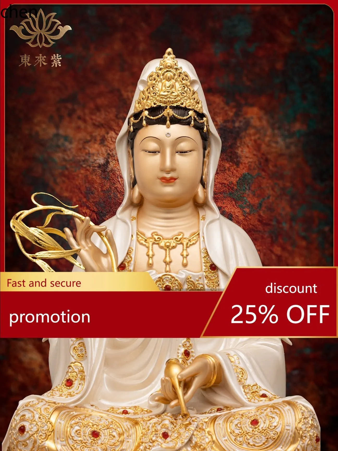 Cz1 guanyin buddha statue for home use - pure copper statue of the three saints of donglai zisaha from putuo mountain, nanhai