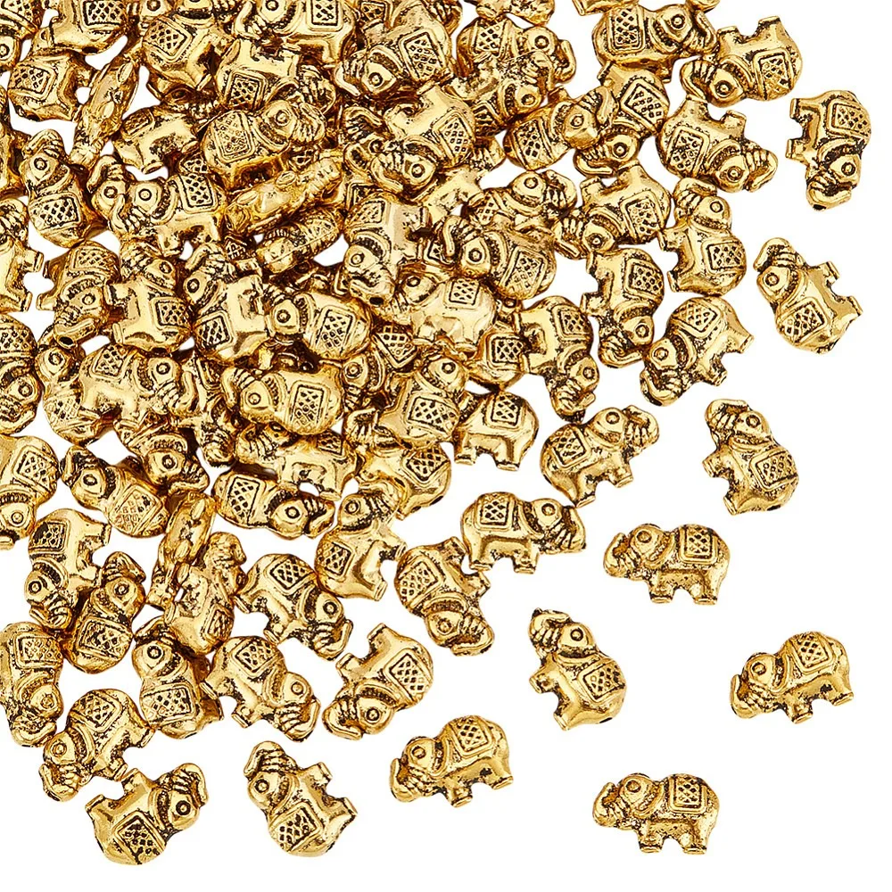 100Pcs Style Alloy Beads Cadmium Free Lead Free Elephant Golden 8x13x4mm Hole: 1mm