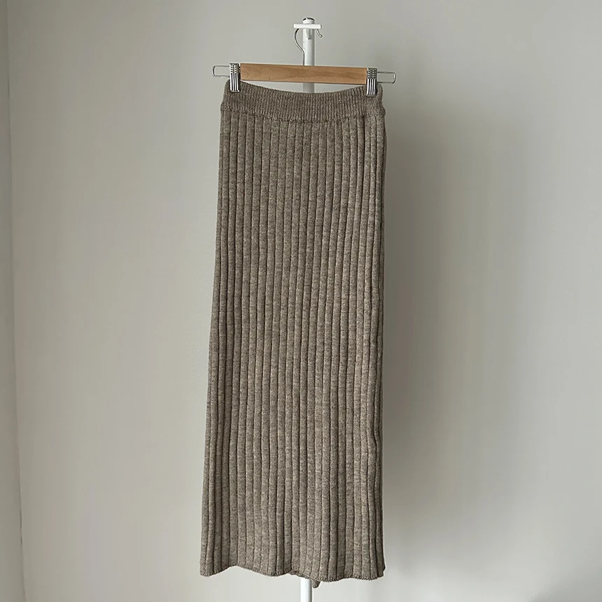 Chique gebreide midi-rok met hoge taille voor dames, slim fit, splitontwerp, herfst-winter, Ele Retro Sle woon-werkvriendelijke rok