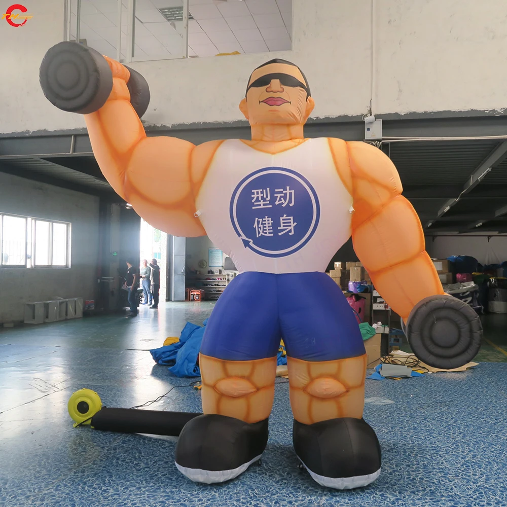 

Free Door Shipping 4mH Giant Inflatable Muscle Man Lift the Dumbbell Model for Sale