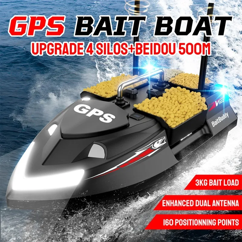 High Capacity Long Endurance RC Bait Boat 3KG Load 500m 160 GPS Pilot Points 4 Bait Tanks Automatic Return