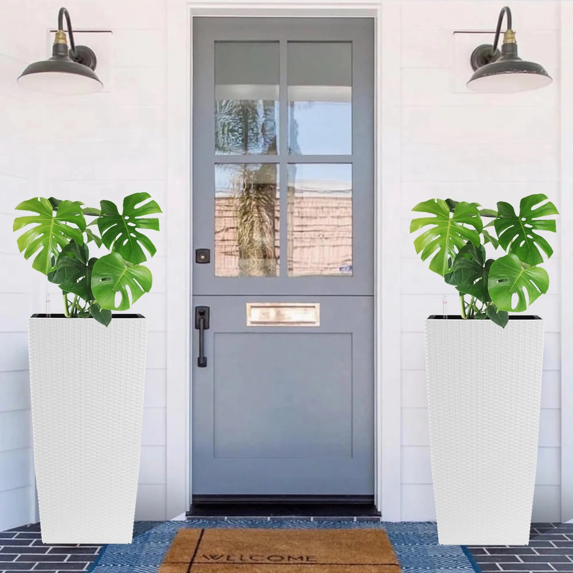 aj-Stock in USA 30in High Square  Plastic Plant Pots Self-Watering Planter Big Round Tree Flower Pot for Indoor Outdoor Garden！