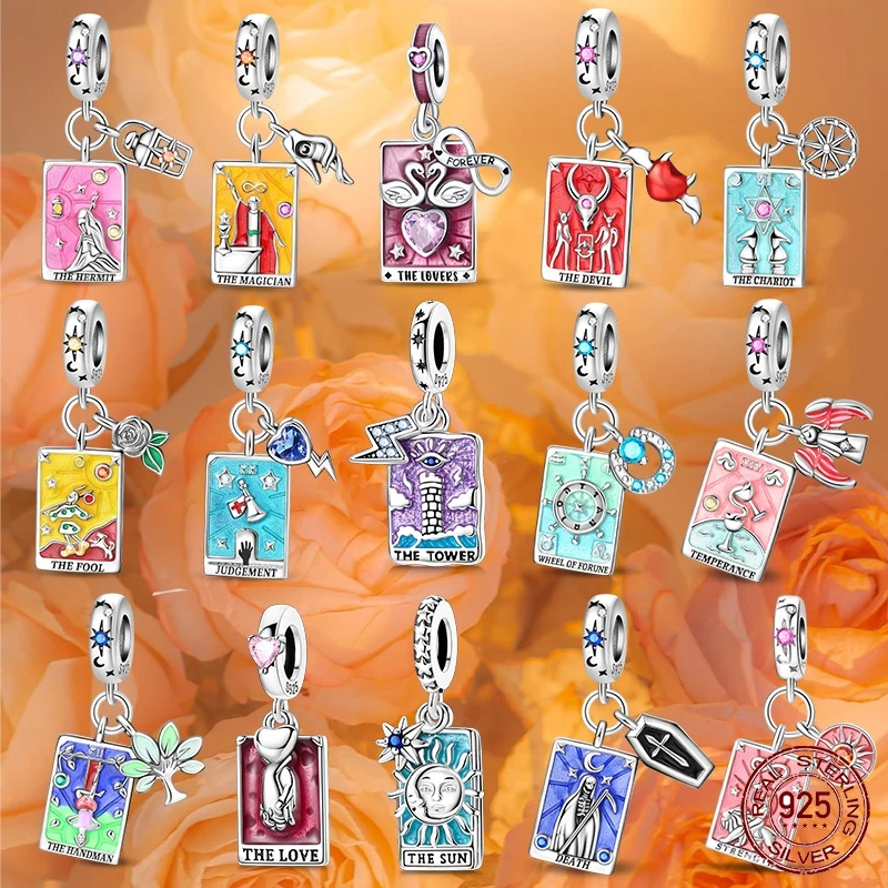 

Hot Selling Charm 925 Sterling Silver Tarot Deck Destiny Wheel of Justice King Pendant Fits Bracelet Necklace DIY Jewellery Gift