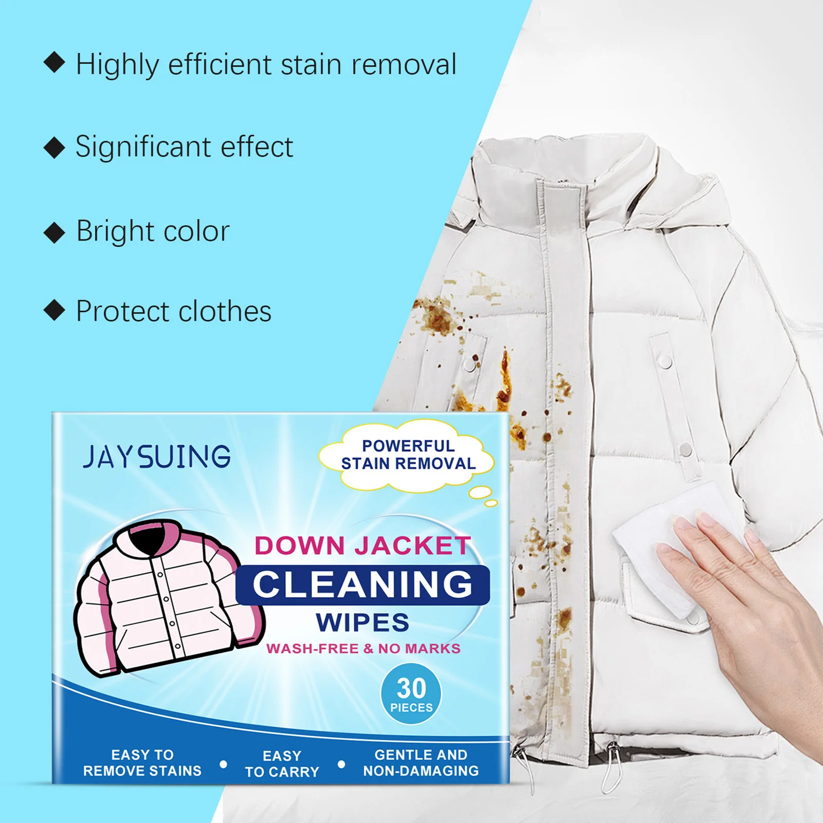 30pcs Disposable Down Jacket Cleaning Wipes Non-woven Fabric For Travel Stain Remover Portable Sneaker Wipes Oil Removal Durable