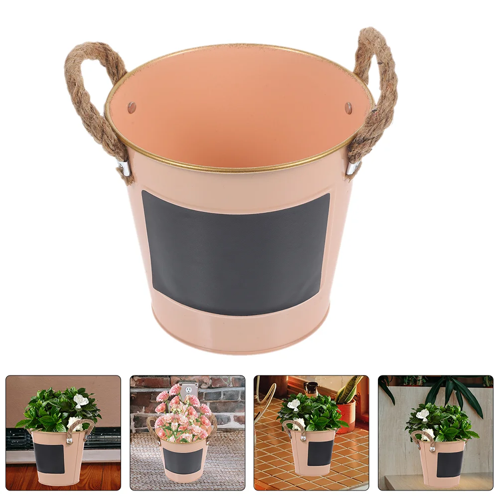 2Pcs Succulent Planter Small Flower Pot Iron Flower Container Vintage Flowerpot with Small Blackboard