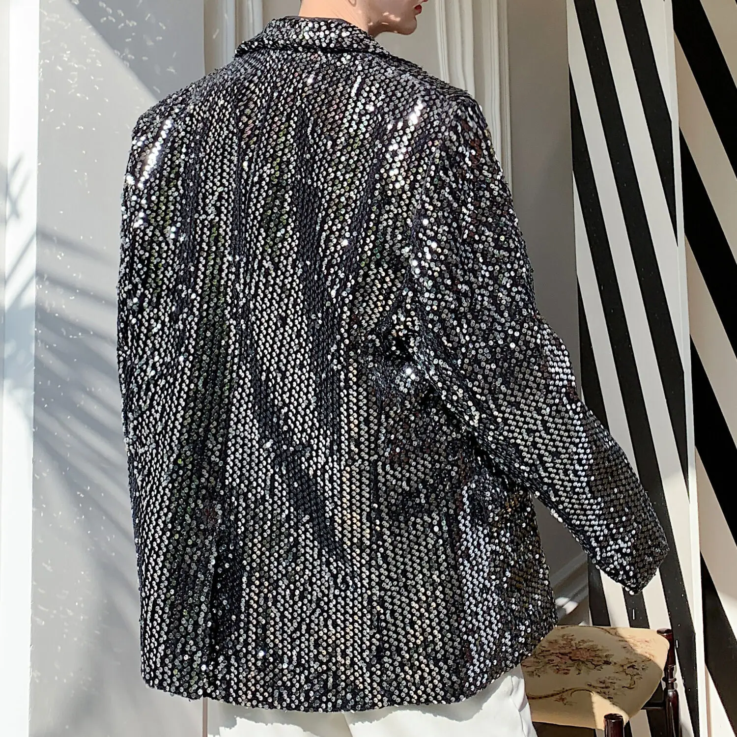 Sequin Blazer Hombre Stage Show Blazer Jacket Outerwear Men Sequins Casual Suit Jacket Overcoat Male Silver Paillette Blazer