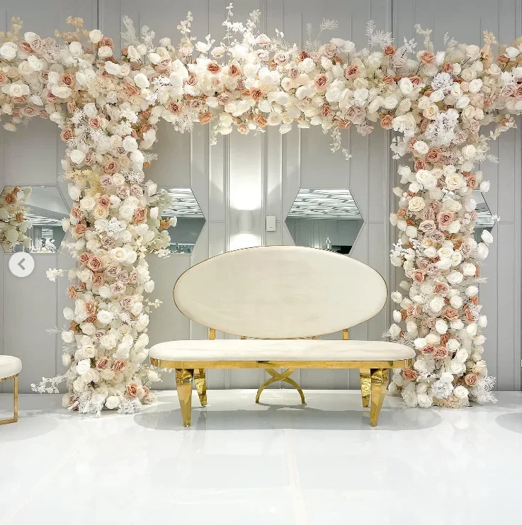 Modern White Velvet Love Seat Sofa Steel Frame Fabric Couch For Wedding Event Furniture
