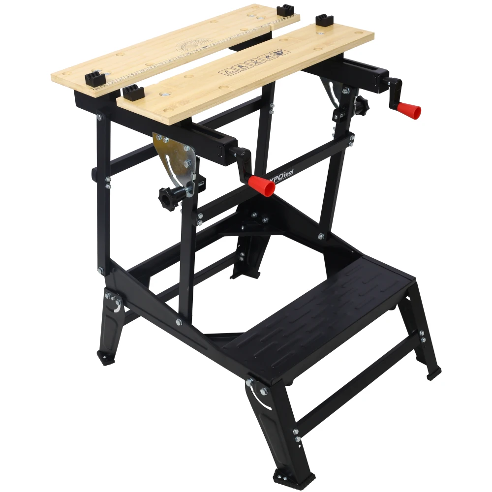 Portable, Foldable, Multi-functional Workbench, Sturdy and Stable with A Load Capacity of Up To 550 Lbs, Cleverly Designed with Adjustable Grippers, A Vertical Clamping Device, and Four Adjustable Swivel Pins, Suitable for DIY and Woodworking.