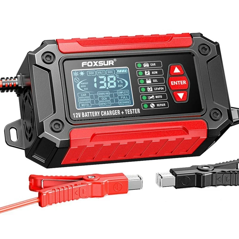 Smart Car Battery Charger Tester 2 In 1 12V Motorcycle Lead Acid AGM Lifepo4 New Pro