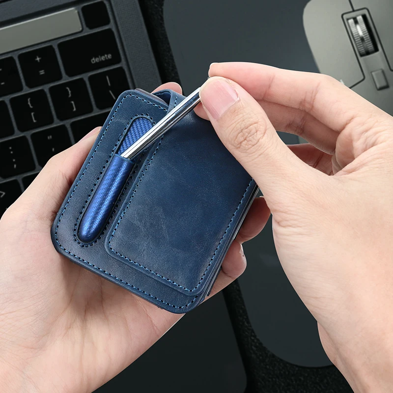 حقيبة خصر للهاتف المحمول من جلد البولي يوريثان لهاتف سامسونج جالاكسي Z فليب 6 5 4 3 مع حامل قلم، إغلاق مغناطيسي، أزرق