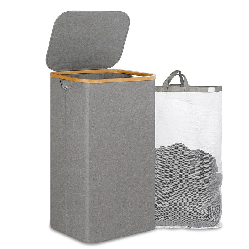 

Корзина для белья на 110 л с ручкой и крышкой, складная корзина-органайзер со съемной внутренней сумкой для одежды, игрушек, серая