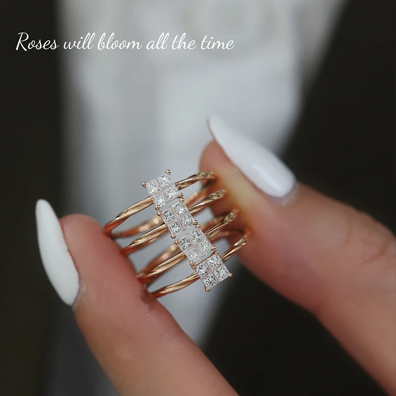 Aazuo Fine Jewelry 18K Rose Gold Natrual Diamonds Lovely Square Ring Gifted For Women Luxury Engagement Halo anillos mujer Au750
