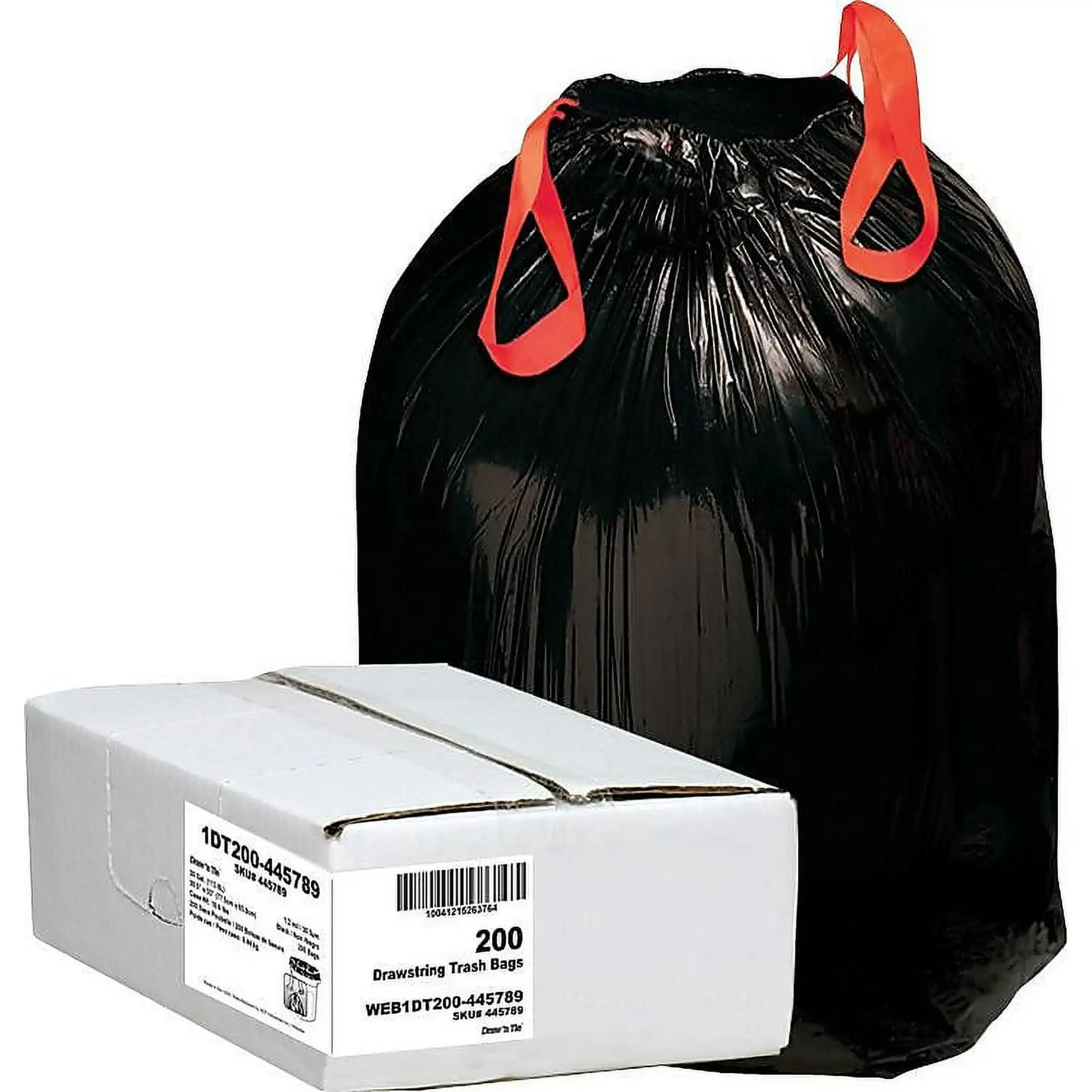 

Draw N Tie Heavy Duty Hexene Black Resin Trash Bags, 30 gal, 200 ct