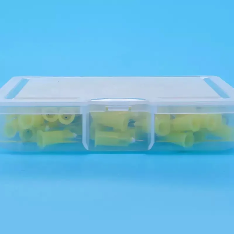 50Pcs Dental Oral Care Tooth Cleaning Tools Disposable Metal Infusor with Yellow Tip Brush Padded for Professional Use