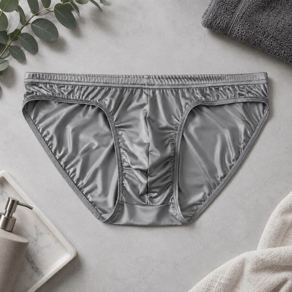 Cool Smooth Men's Underwear Bulge Pouch Lingerie Triangle Briefs Breathable Low Waist Satin Silk Panties Exercise