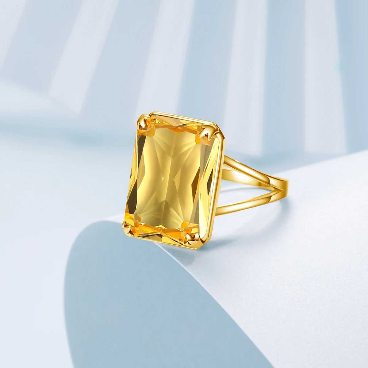 Real 925 Sterling Silver Rings For Women Citrine Crystal Engagement Finger Ring Gold Plated Anniversary Gift Female Jewelry