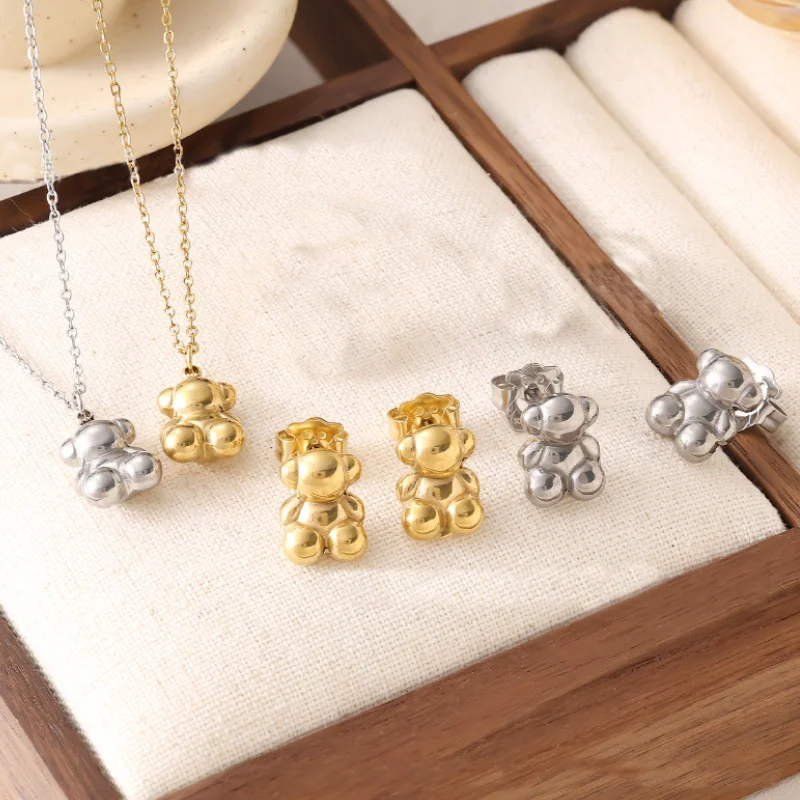

Fashion Cute Teddy Bear pendant necklace for Women Brassl Collarbone Chain Jewlery Gifts joyería original oso