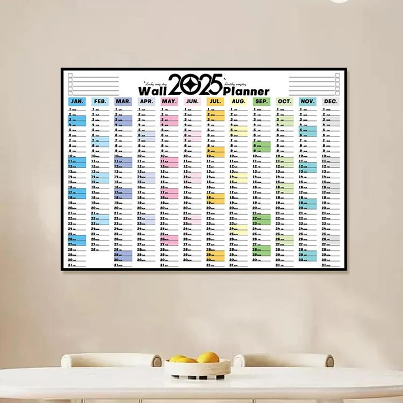 2025 calendario Planner foglio grande calendario da parete Kawaii To Do List agenda annuale Organizer Check List forniture per ufficio a casa