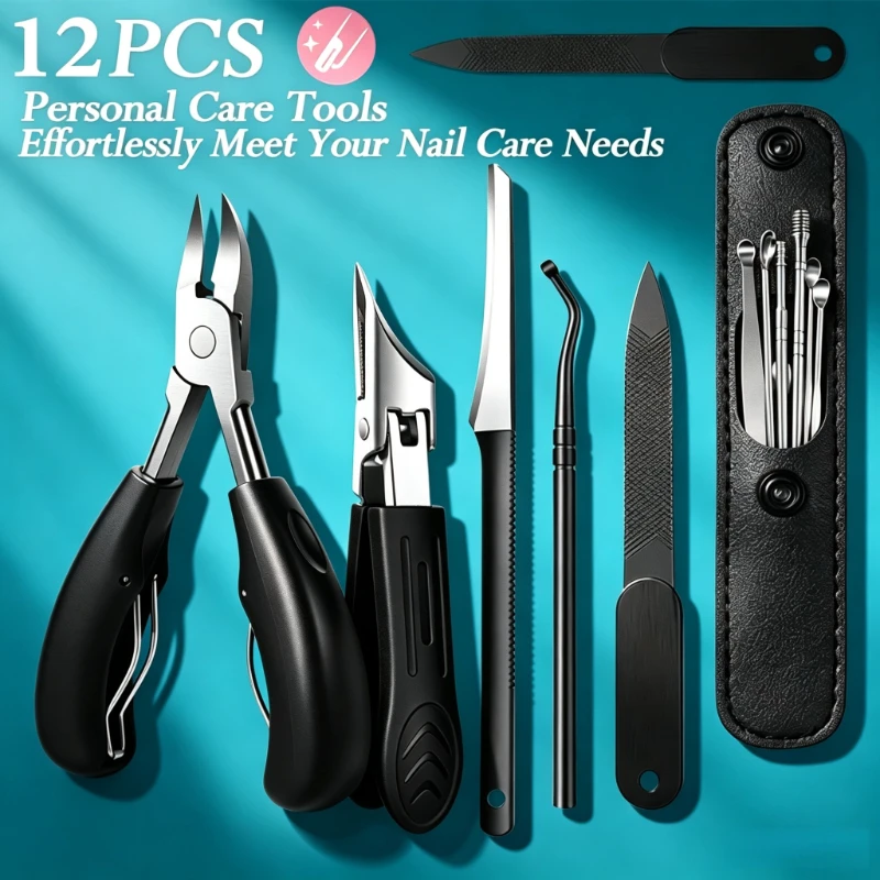 6/12Pcs Professional Ingrown Toenail Clippers Manicure Pedicure Tool Set Stainless‑Steel Thick‑Nail Nipper, Curved‑Blade Toenail