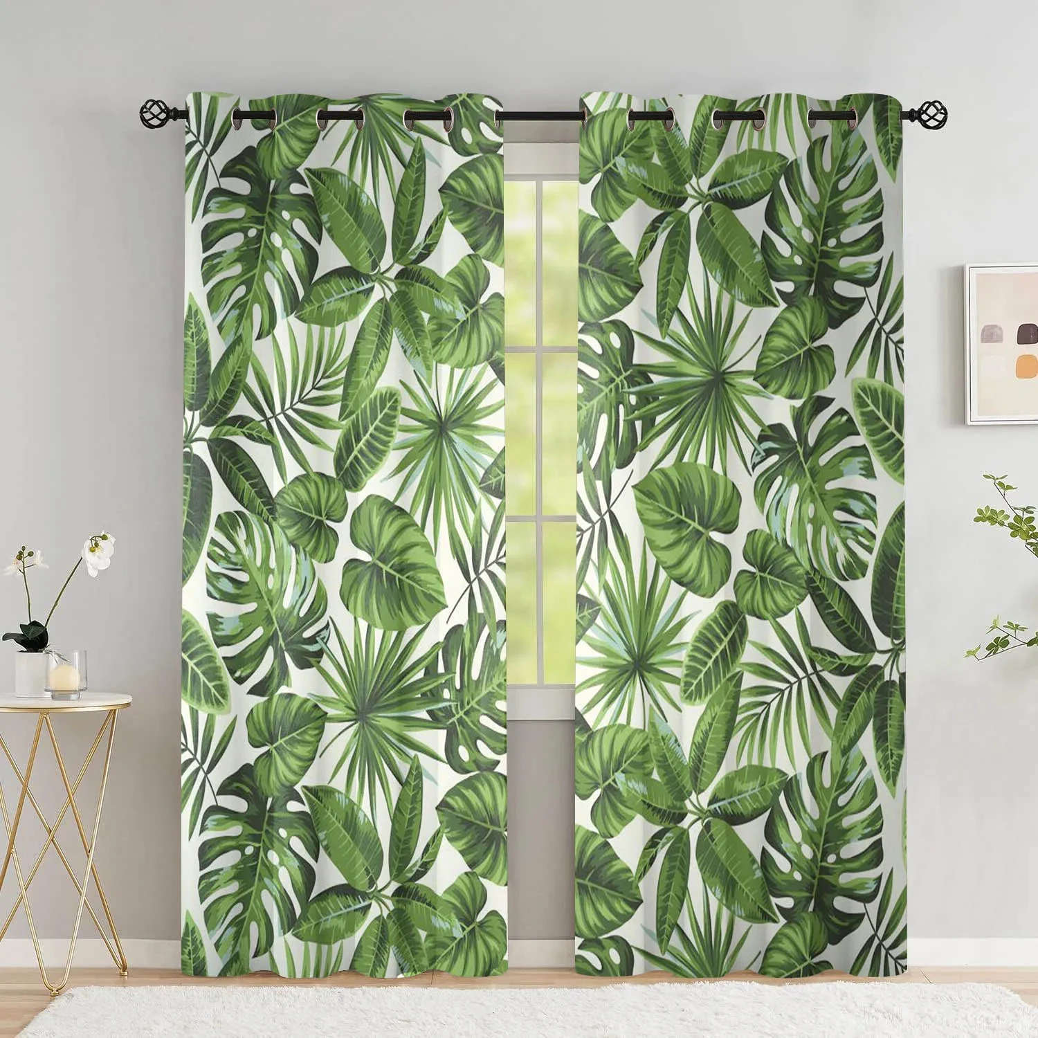 Tropical Leaves Curtains for Living Room Luxury Summer Palm Tree Banana Leaf Window Thick Curtain High Shading New Pattern 2 Pcs