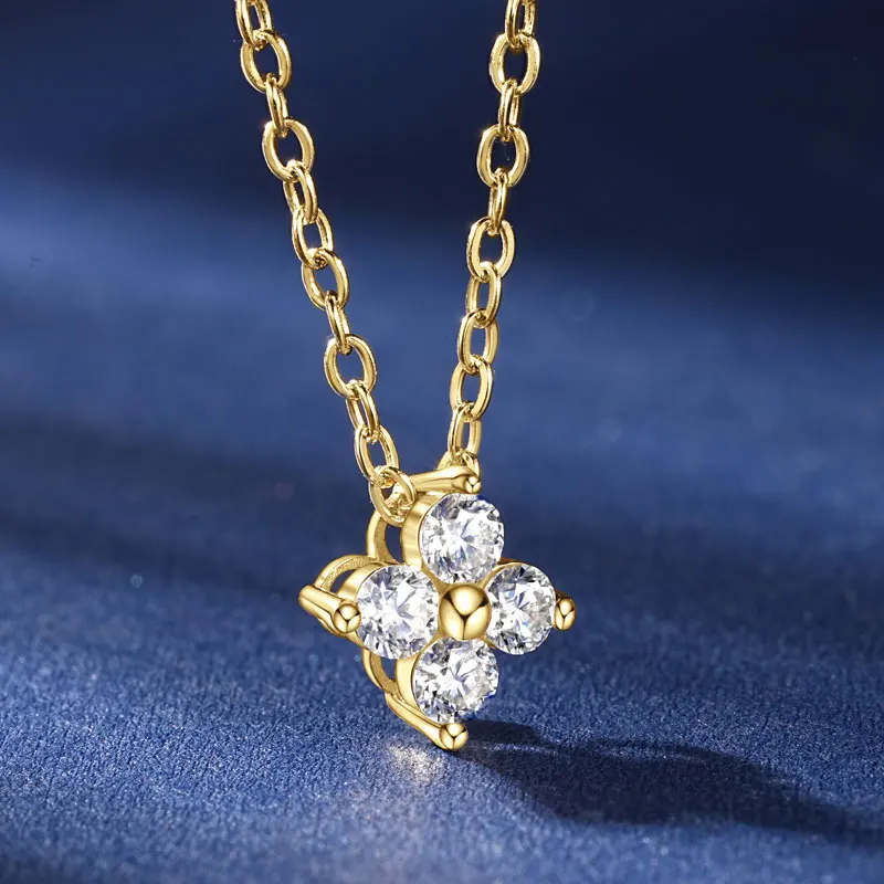 Anziw 100% ريال 10K الذهب البرسيم زهرة 2.5 مللي متر D مويسانيتي قلادة قلادة قابل للتعديل سلسلة للنساء محظوظ حلية مجوهرات هدايا
