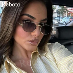 Vintage Oval Small Frame Sunglasses Women Fashion Brand Double Bridge Metal Sun Glasses Ladies Retro Eyewear Shade Oculus De Sol