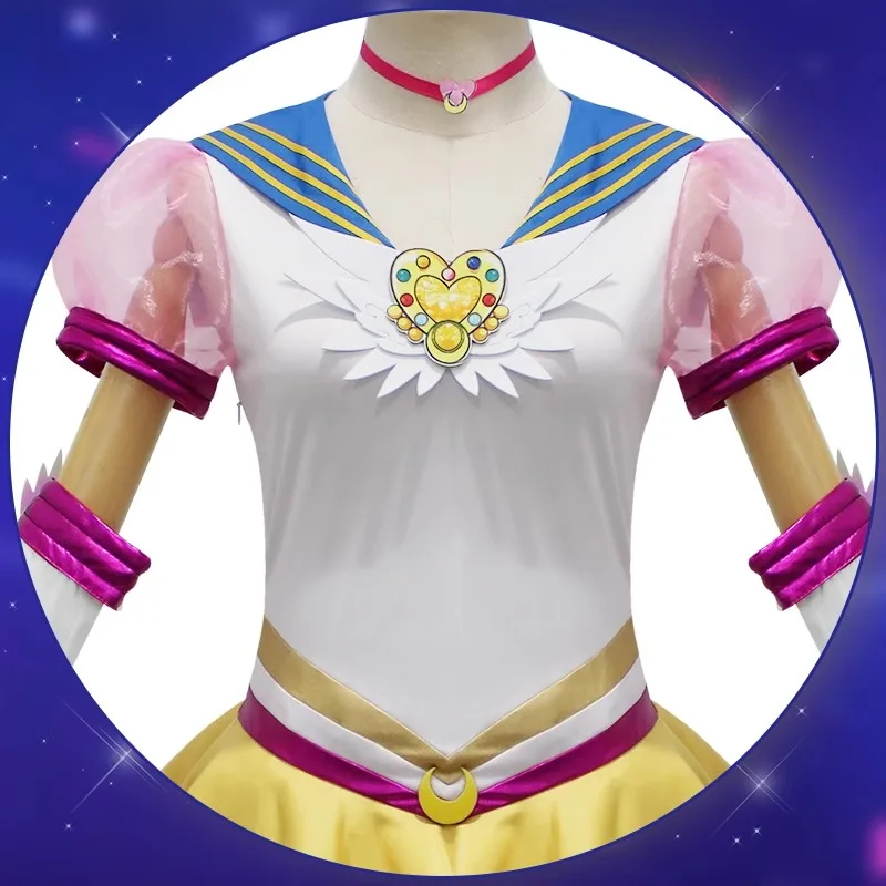 Anime Sailor Moon Cosplay Costume Tsukino Usagi Uniform Dress Outfits Cosplay Yellow Wig Halloween Carnivl Party Women Kids view 5