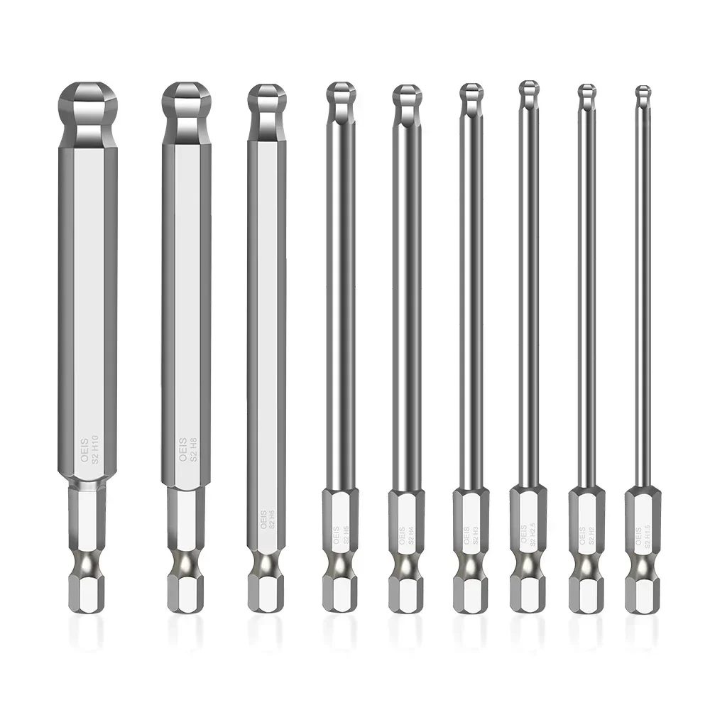 Ball End Hex Screwdriver Bits Set Metric Allen Hex Bit 100mm Long Magnetic Ball Head Driver Bit