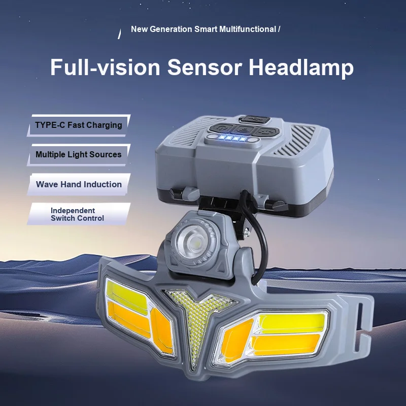Protective Solar Induction Headlight with Long Lasting Lithium Battery Red Blue Warning for Outdoor Emergency Use