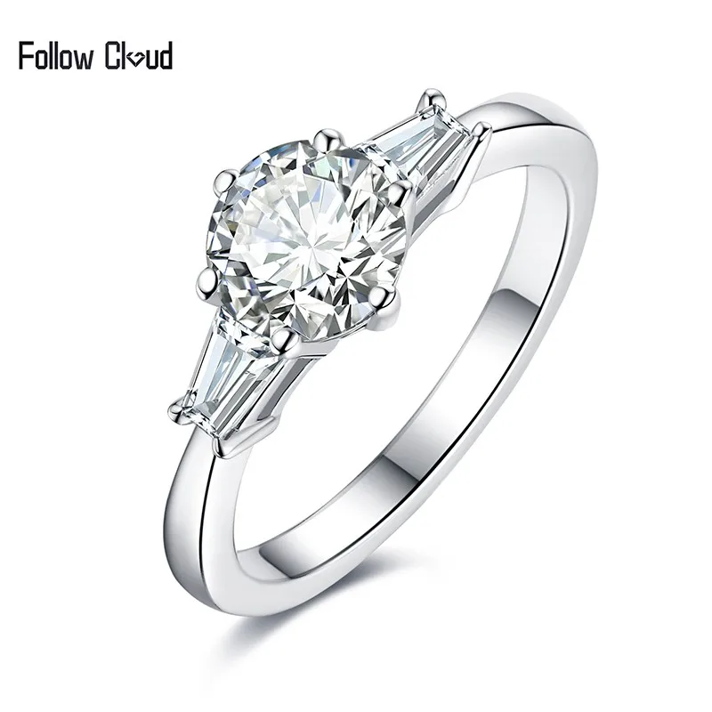 Follow Cloud 6.5mm 8.0mm 1/2ct D Color Moissanite Diamond Engagement 925 Sterling Silver Wedding Rings Wedding Jewelry Gift