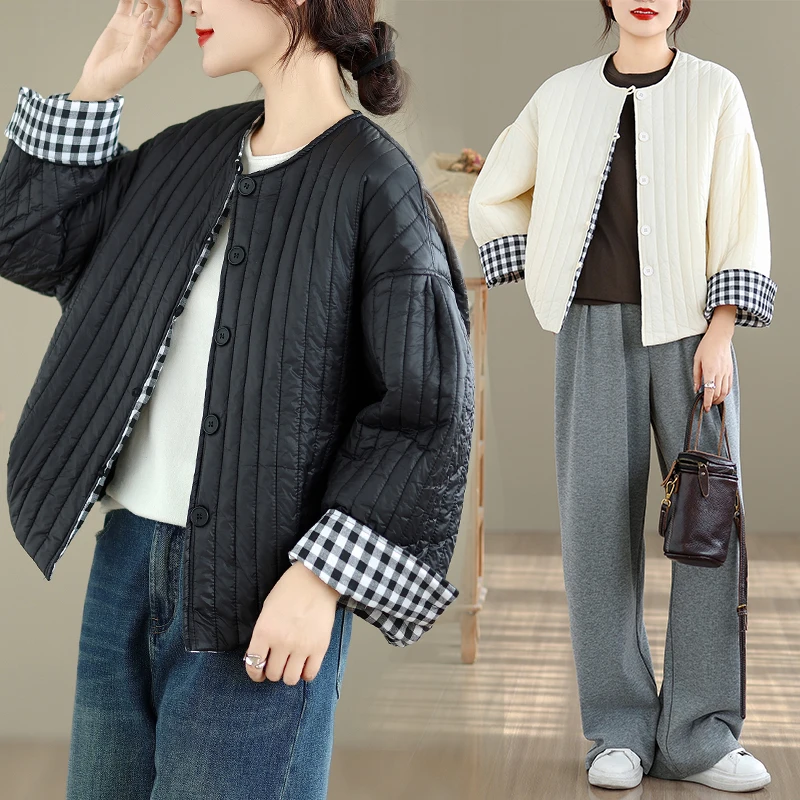 

Women's Casual Lightweight Short Cotton Jacket Warm Fleece Lined Simple Color Top for Winter Fashion Elegant