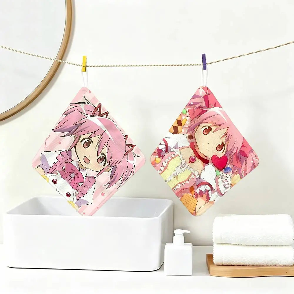 P-Puella Magi K-Kaname Madoka Hanging Kitchen Towel, Polyester Cotton Material, Wear Resistant Hand Wiping Towel for Home