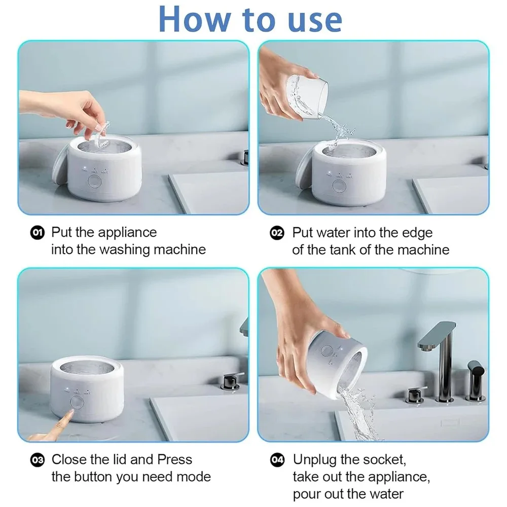 USB перезаряжаемая ультразвуковая машина для чистки брекетов 50 кГц, многофункциональный невидимый фиксатор, очиститель для зубных протезов для ухода за полостью рта