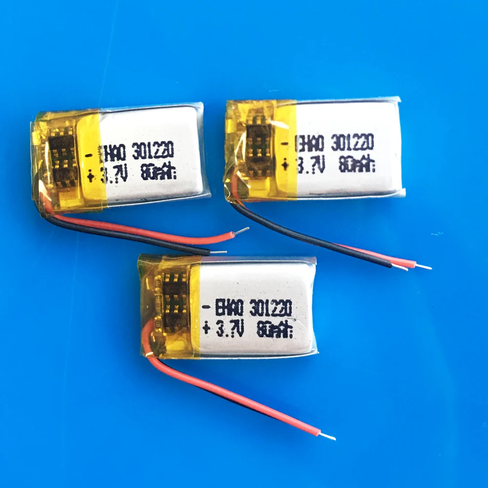 3x3,7 В, 80 мАч, липо-аккумулятор маленького размера 301220 для MP3, Bluetooth-динамика, умных часов, MID-гарнитуры, наушников, видеоручки