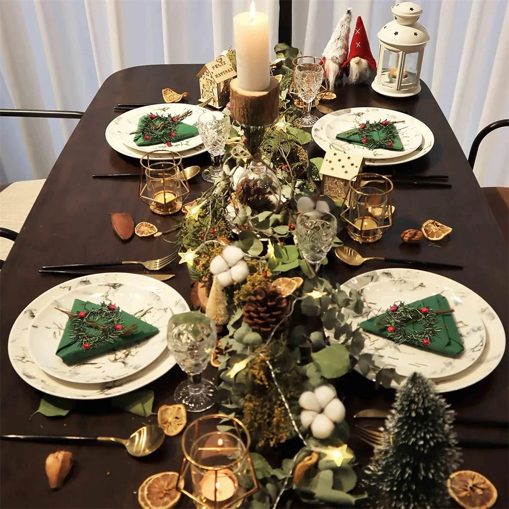 6pcs PVC Christmas Pine Needle Napkin Ring Simulation with Red Berry Napkin Holder Pastoral Style Napkin Buckle Hotel