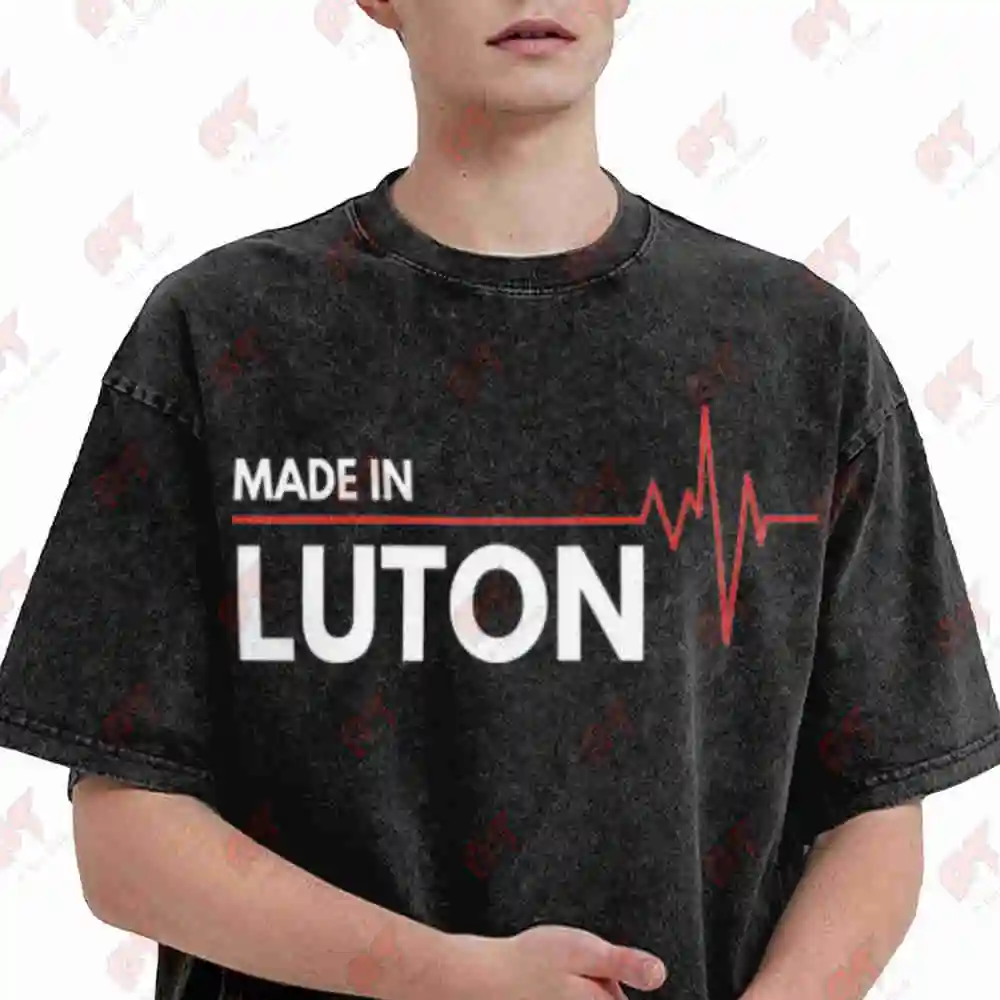 Born In Luton UK Birth City Vintage Washed Tee Pure Cotton T-Shirt