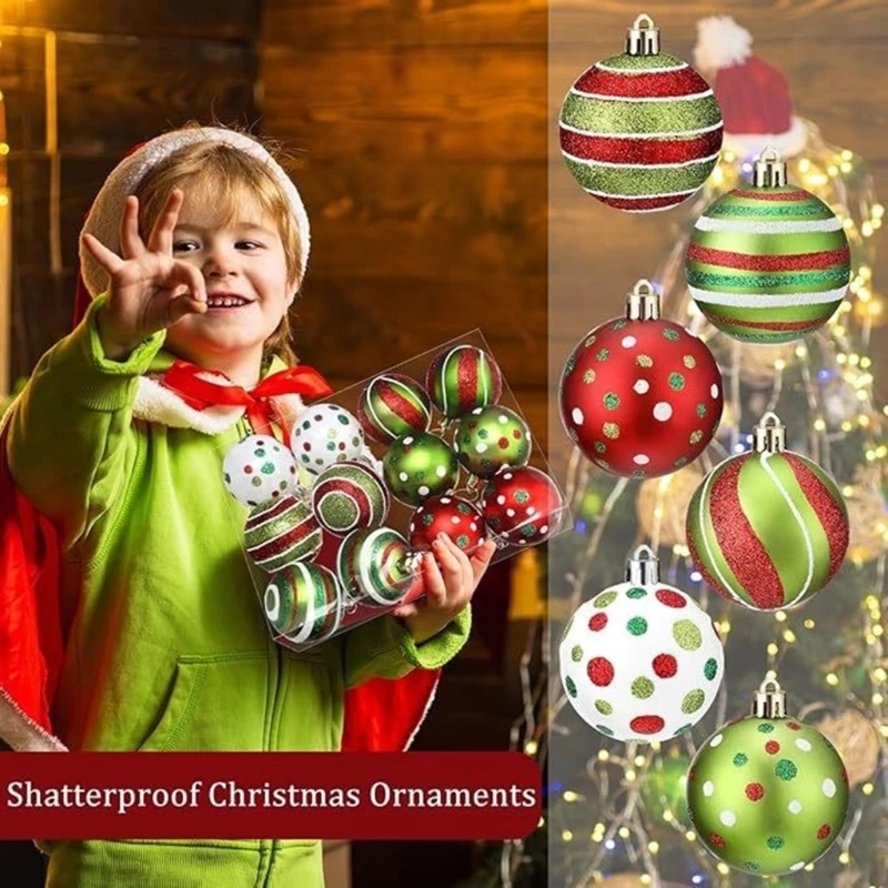 2024 New 12Pcs Shatterproof Christmas Baubles Seasonal Elegant Christmas Tree Bauble Ornament Hanging Charm for Home Ambiances