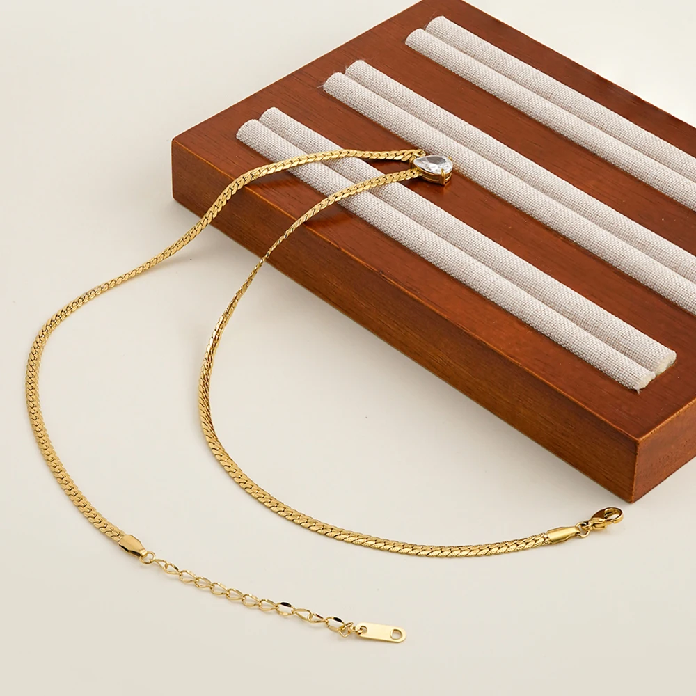 ENFASHION Para Mujer Rain Drop Zircon Slice Chain Pendant Necklace For Women's Stainless steel 18K Gold Plated Jewelry P253604