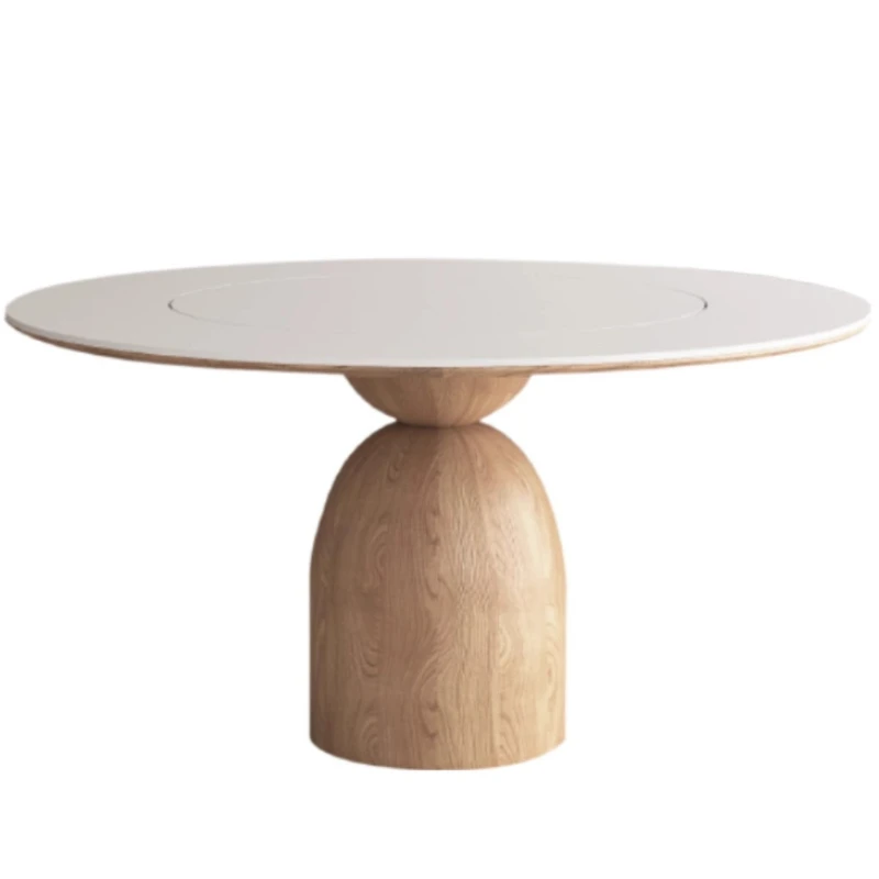 

Dining table home white dining table with turntable modern solid wood round table