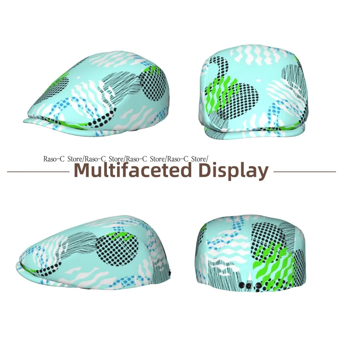 Unisex Adult Forward Peaked Cap Dots And Colorful Geometric Shapes Newsboy Flat Cap Casual Streetwear Ivy Driving Hat