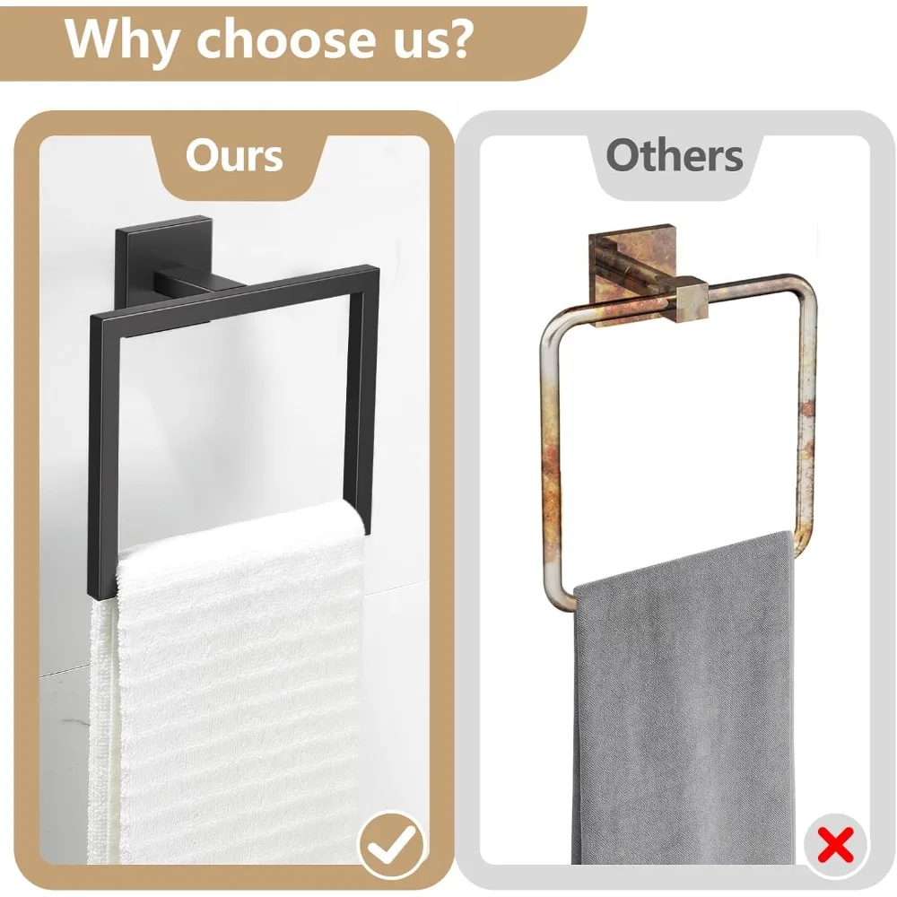 Conjunto de hardware de banheiro preto fosco de 5 peças, barra de toalha de aço inoxidável sus304 de 23,6 "com suporte de papel higiênico quadrado e prateleira