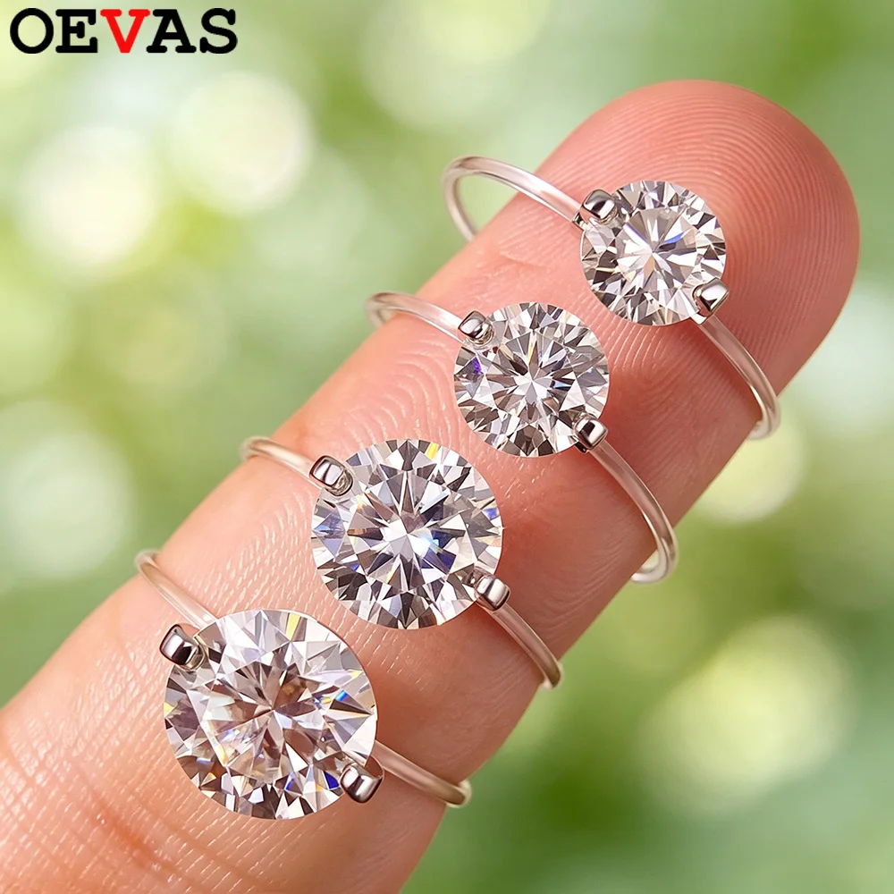 OEVAS 0.8-3ct Round Moissanite Rings S925 Silver Transparent Fishing Line Rings for Women Wedding Bands Party Fine Jewelry