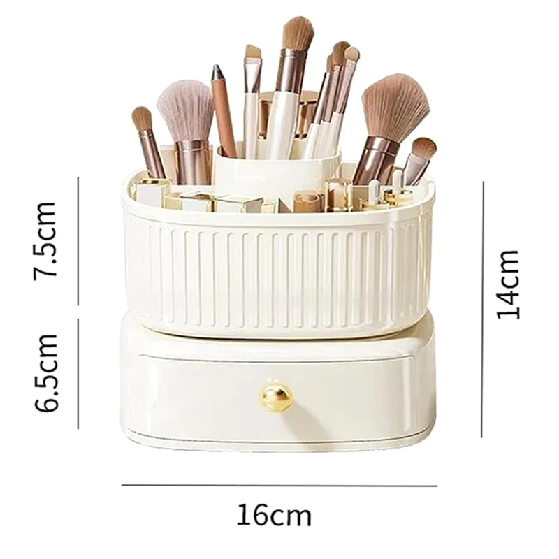 360° Rotating Makeup Organizer Big Capacity Spinning Cosmetic Organizer With 5 Slot And 1 Drawer Makeup Brushes Holder