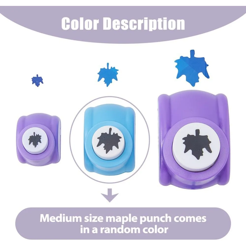 3Pcs 3 Sizes Maple Leaf Punches Set Craft Hole Punch Shapes Blue Purple Small Paper Puncher Plastic Alloy Crafting Scrapbook