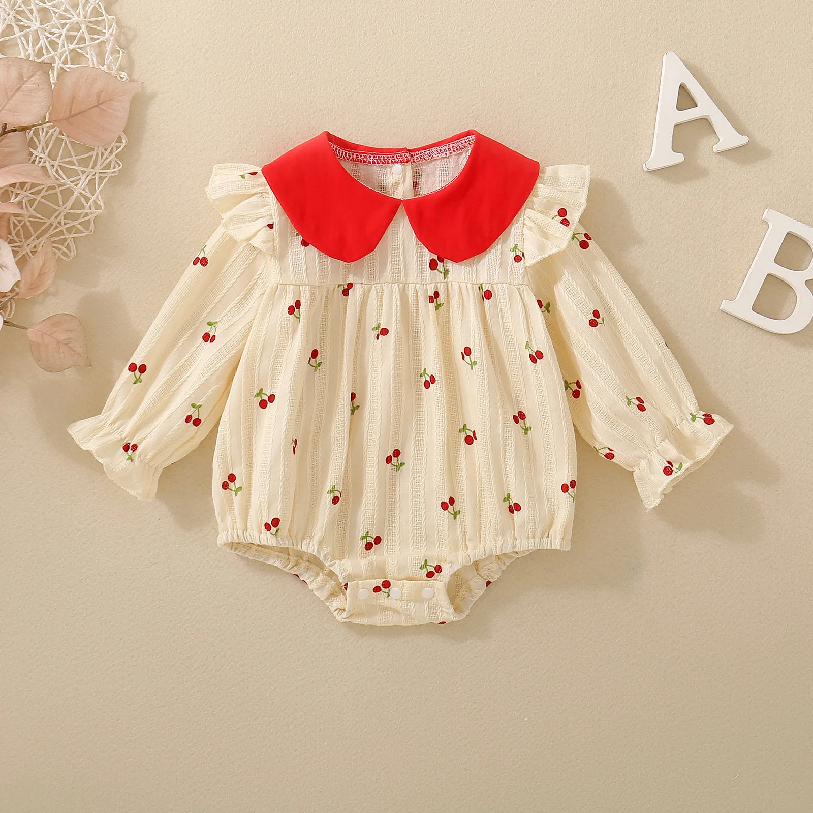 Spring and Autumn Sweet-Cherry Princess Dress for Baby Girls and Toddlers, Long-Sleeve Wrapped Hip Jacket