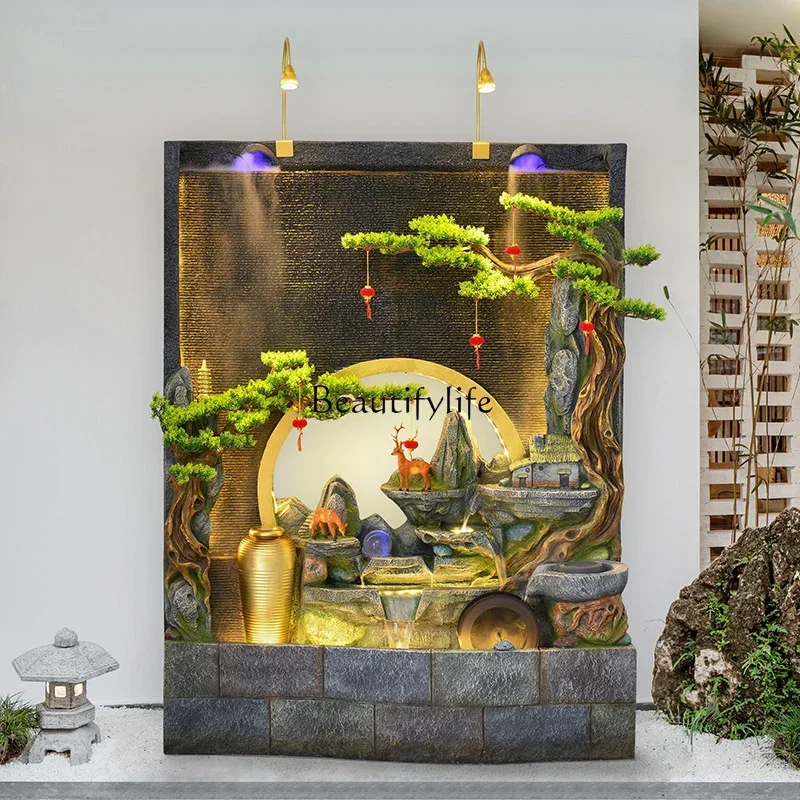 56*Flowing water wall, water curtain wall, circulating water rockery, fountain feng shui wheel lucky ornament opened