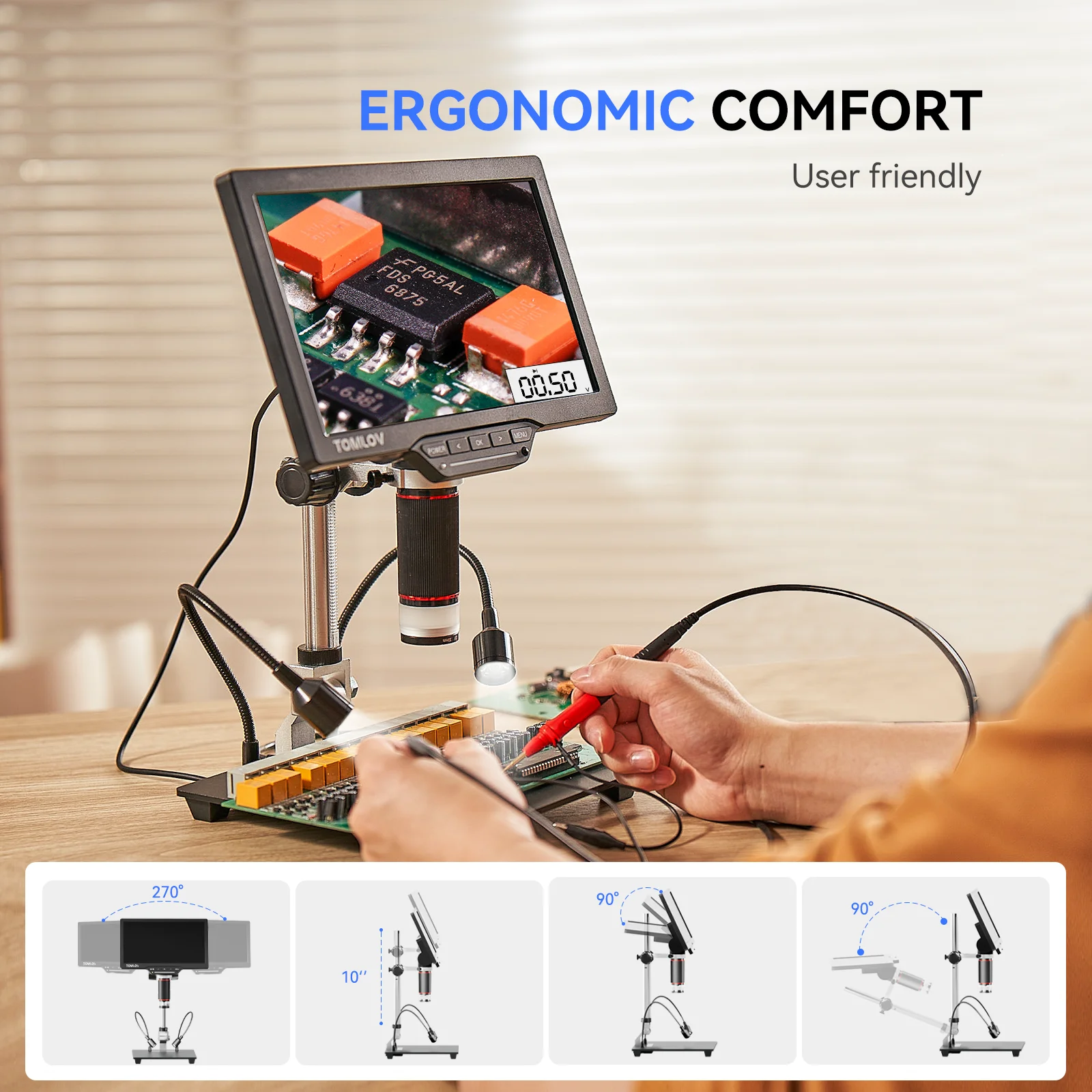 TOMLOV DM201M mikroskop cyfrowy z multimetrem lutowanie mikroskop USB HDMI do naprawy elektronicznej 7 \