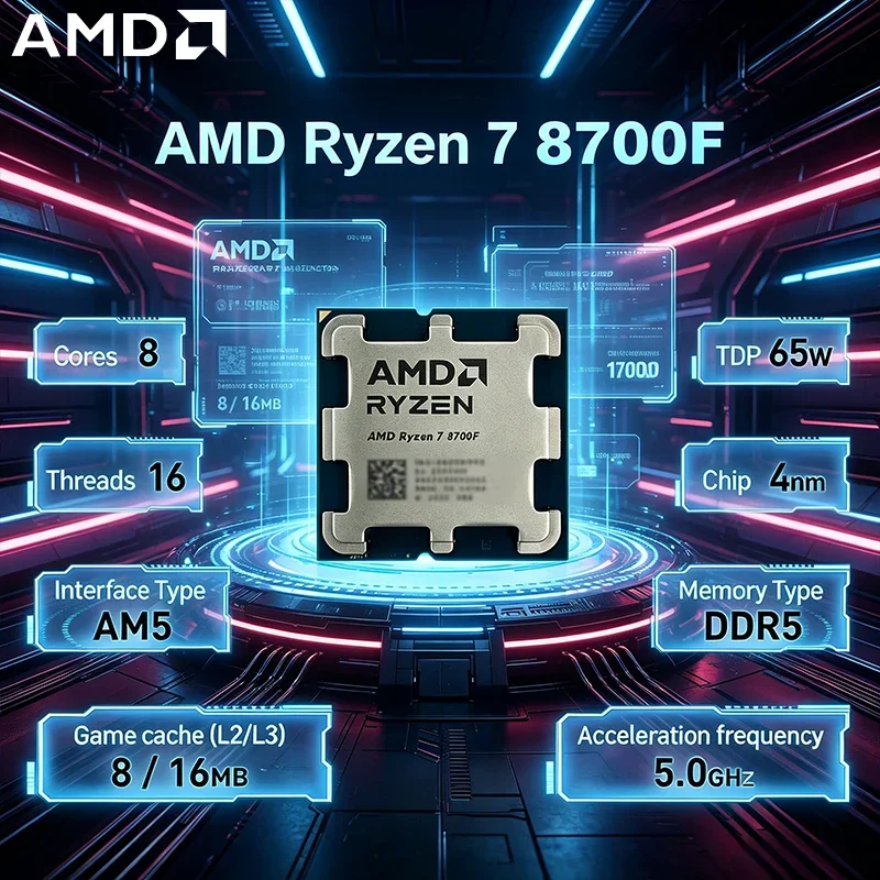 AMD Ryzen 7 8-Core 16-Thread Processor 4.1GHz 65W Socket AM5 4NM DDR5 Compatible - New (No Cooler Included)