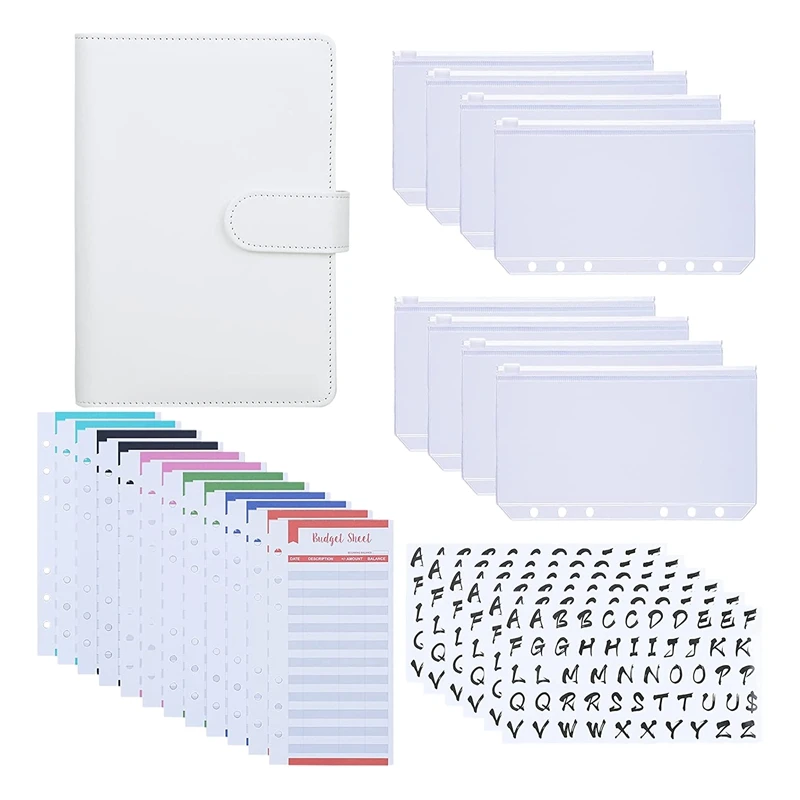 A6 PU Binder Cover With A6 Binder Pockets Expense Budget Sheets Sticker Labels For Money Saving Cash Envelopes System