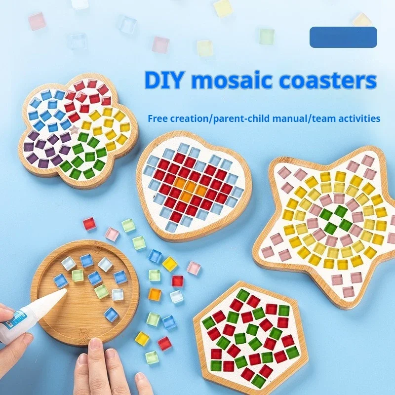 Wooden Round Cup Coaster Mosaic Flower Heart Square Coaster Cup Mat Placemat Mosaic Tableware Mat Handmade Making DIY Craft Tool